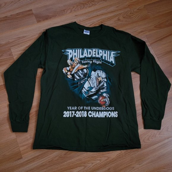 Gildan Long Sleeve Man Shirt Dark green Large Cotton Stamped Philadelphia - Picture 1 of 5
